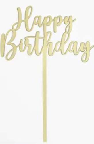 Happy Birthday Acrylic Cake Topper - Gold Classic - Click Image to Close